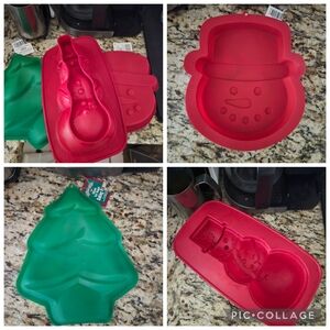 Set Of 3 Red & Green Silicone Holiday Baking Molds